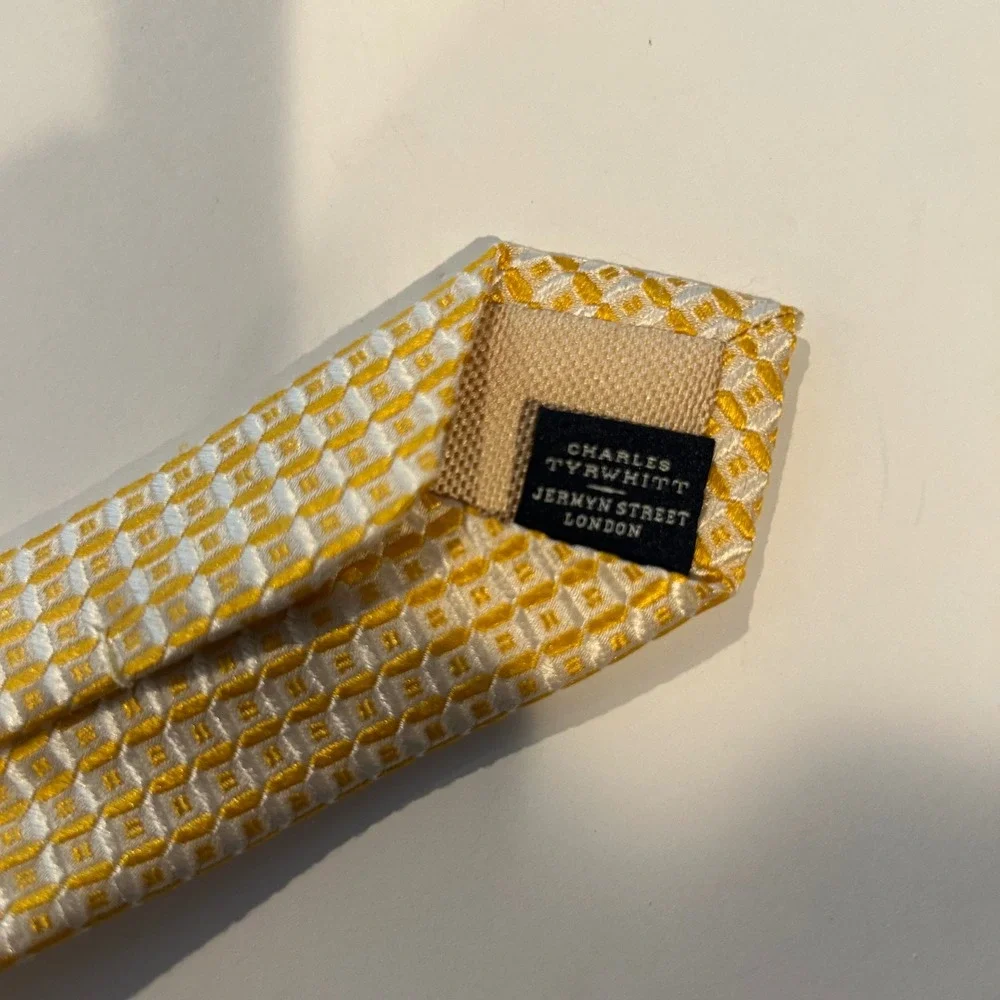 Charles Tyrwhitt Yellow White Geometric Silk Tie Jermyn Street London Mens